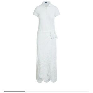 Polo by Ralph Lauren White Eyelet Polo Midi Dress with Tie Waist